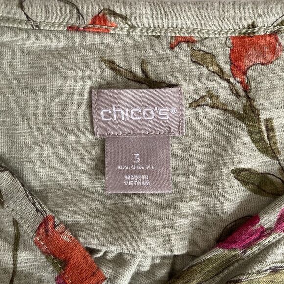 Chicos Womens Green Floral Henley Shirt Size 3 XL Short Sleeves Cotton Modal - Picture 10 of 11